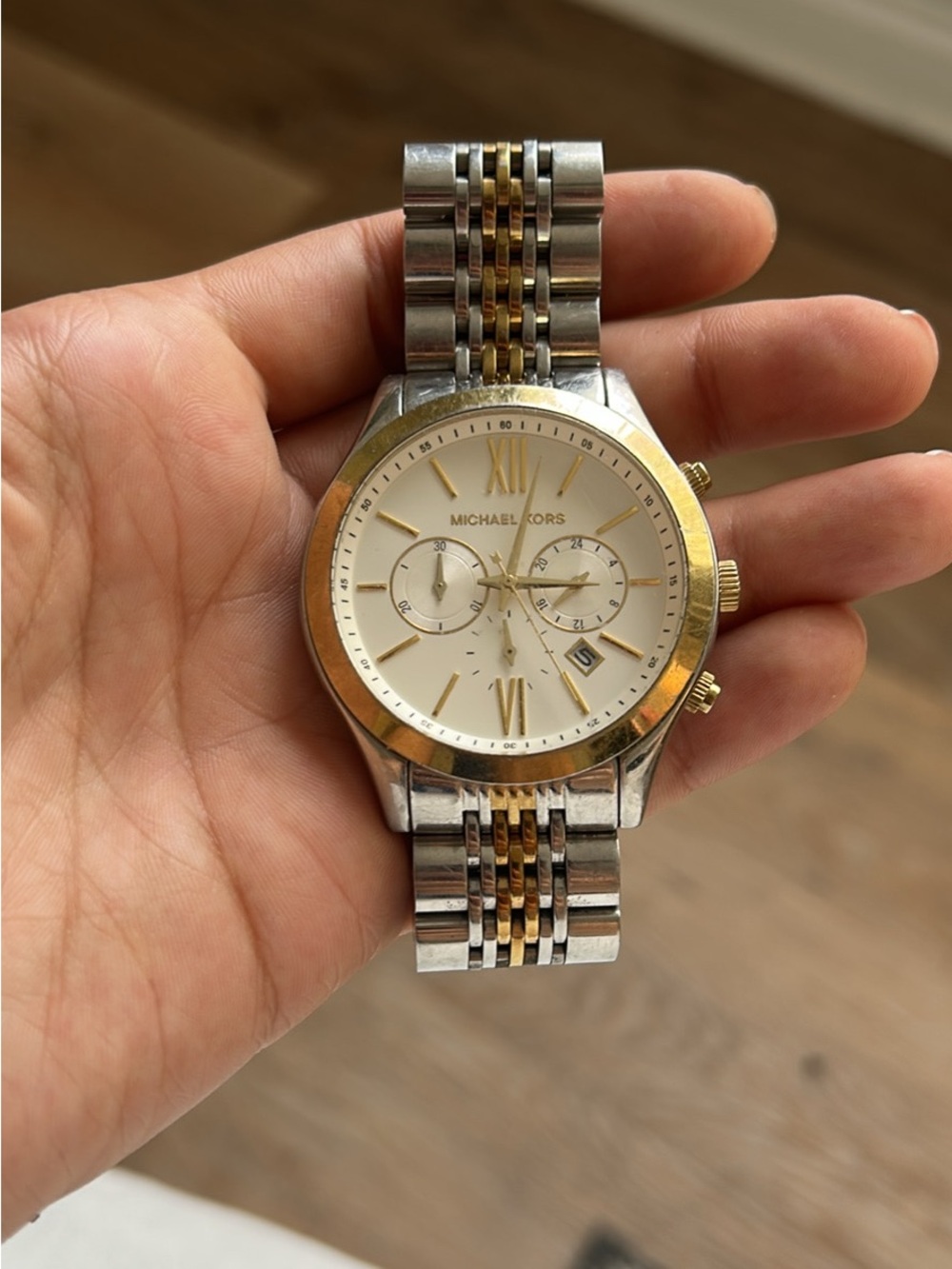 Michael Kors Men's Brookton Chronograph Two Tone Watch MK8306, Needs New Battery